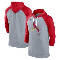 Men's St. Louis Cardinals Nike Heather Gray/Heather Red Baseball Raglan 3/4-Sleeve Pullover Hoodie