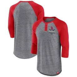 Men's St. Louis Cardinals Fanatics Branded Heathered Gray/Red Iconic Above Heat Speckled Raglan Henley 3/4 Sleeve T-Shirt