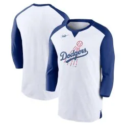 Men's Los Angeles Dodgers Nike White/Royal Rewind 3/4-Sleeve T-Shirt
