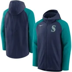 Men's Seattle Mariners Nike Navy/Aqua Authentic Collection Performance Raglan Full-Zip Hoodie
