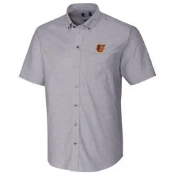 Baltimore Orioles Cutter & Buck Short Sleeve Stretch Oxford Button-Down Shirt - Charcoal