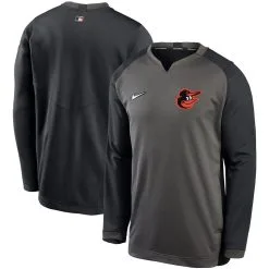 Men's Baltimore Orioles Nike Charcoal/Black Authentic Collection Thermal Crew Performance Pullover Sweatshirt
