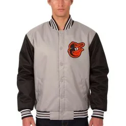 Men's Baltimore Orioles JH Design Gray/Black Poly Twill Jacket
