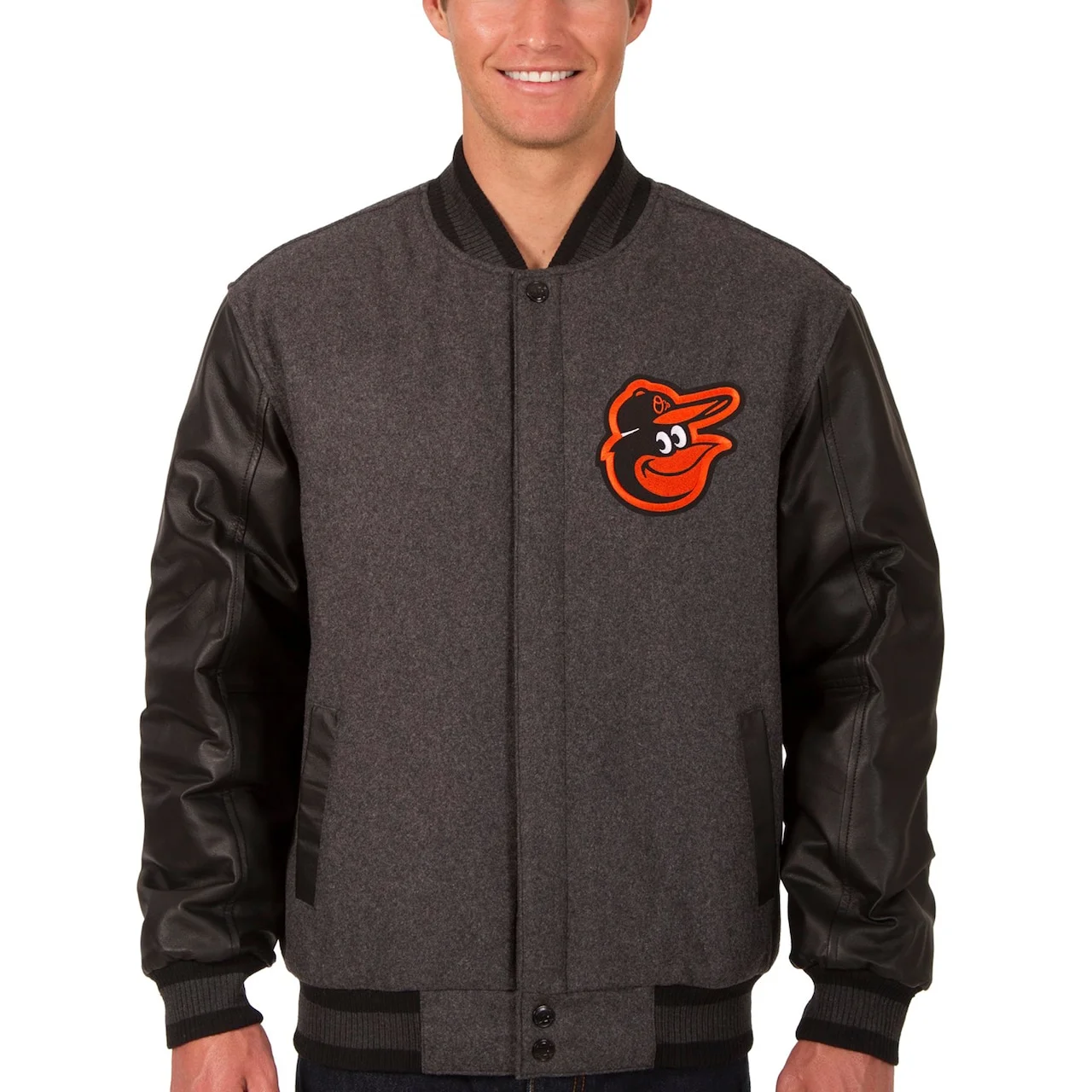 Men's Baltimore Orioles JH Design Charcoal/Black Wool & Leather Reversible Jacket