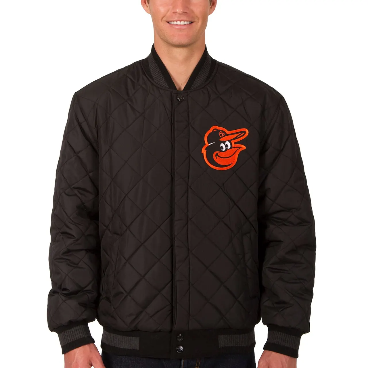Men's Baltimore Orioles JH Design Charcoal/Black Wool & Leather Reversible Jacket - Image 2