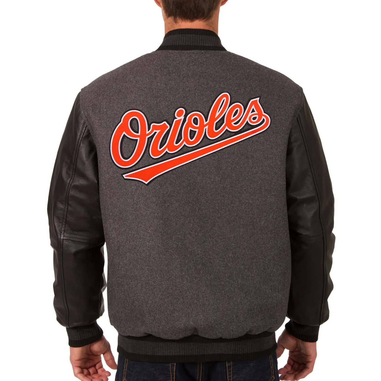 Men's Baltimore Orioles JH Design Charcoal/Black Wool & Leather Reversible Jacket - Image 3