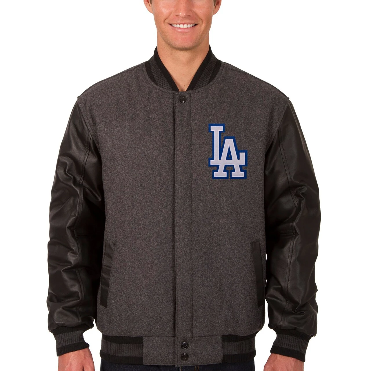 Men's Los Angeles Dodgers JH Design Charcoal/Black Wool & Leather Reversible Jacket