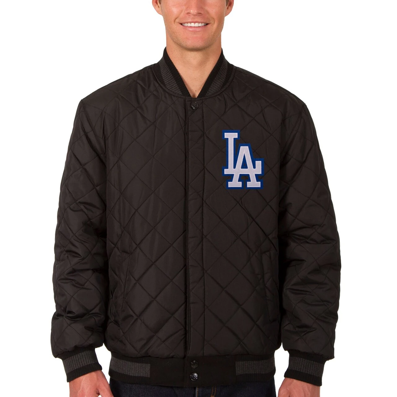 Men's Los Angeles Dodgers JH Design Charcoal/Black Wool & Leather Reversible Jacket - Image 2