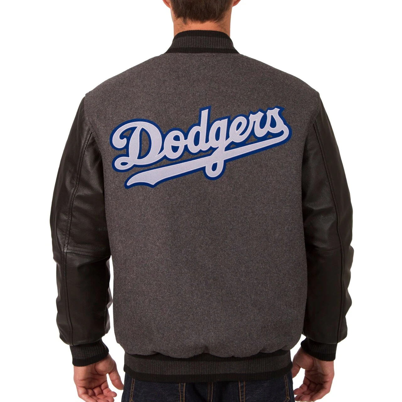 Men's Los Angeles Dodgers JH Design Charcoal/Black Wool & Leather Reversible Jacket - Image 3