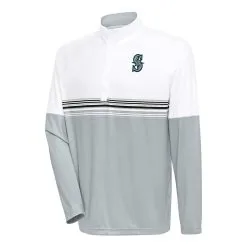 Men's Seattle Mariners Antigua White/Black Bender Quarter-Zip Pullover Top