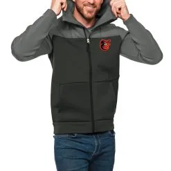 Men's Baltimore Orioles Antigua Steel/Charcoal Protect Full-Zip Hoodie