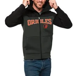 Men's Baltimore Orioles Antigua Black/Charcoal Wordmark Protect Full-Zip Hoodie