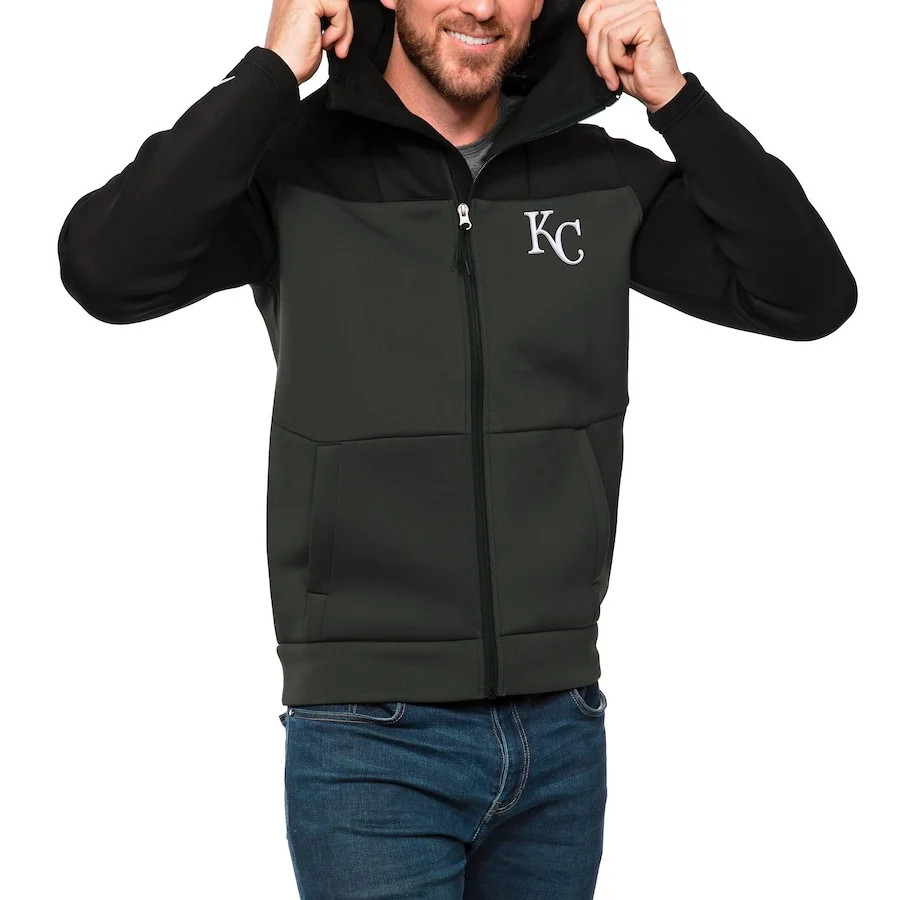Men's Kansas City Royals Antigua Black/Charcoal Protect Full-Zip Hoodie