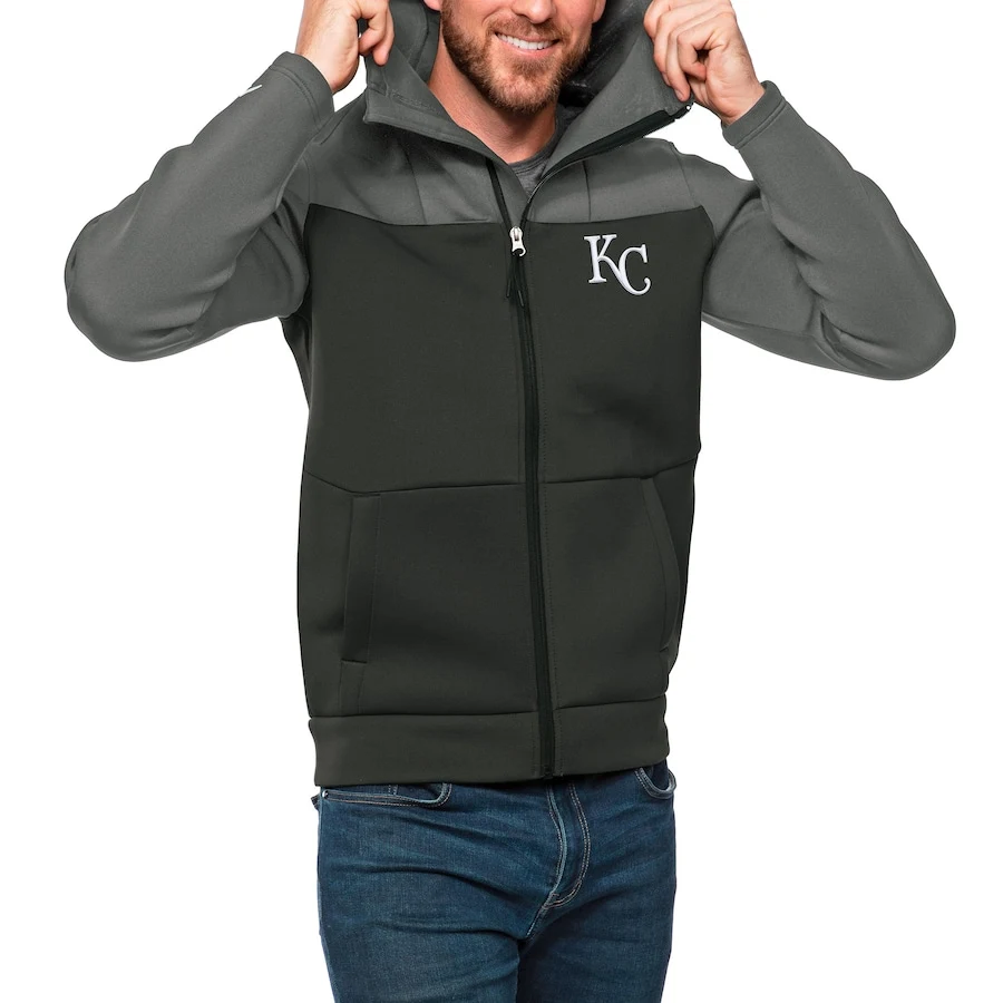 Men's Kansas City Royals Antigua Steel/Charcoal Protect Full-Zip Hoodie