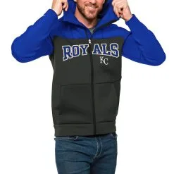 Men's Kansas City Royals Antigua Royal/Charcoal Wordmark Protect Full-Zip Hoodie