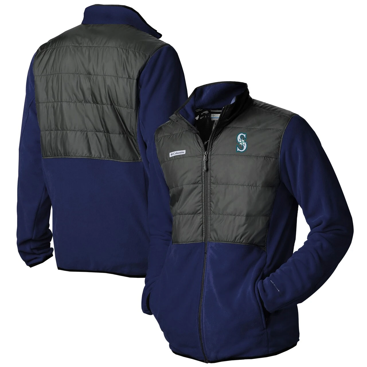 Men's Seattle Mariners Columbia Navy/Charcoal Basin Butte Fleece Full-Zip Jacket