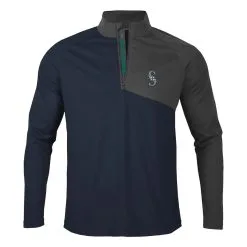 Men's Seattle Mariners Levelwear Navy/Charcoal Pinnacle Quarter-Zip Pullover Top