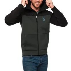 Men's Seattle Mariners Antigua Black/Charcoal Protect Full-Zip Hoodie
