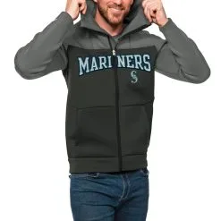 Men's Seattle Mariners Antigua Steel/Charcoal Wordmark Protect Full-Zip Hoodie