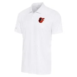 Men's Baltimore Orioles Antigua White/Gray 19th Hole Polo