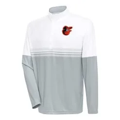 Men's Baltimore Orioles Antigua White/Gray Bender Quarter-Zip Pullover Top