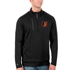 Men's Baltimore Orioles Antigua Black Generation Quarter-Zip Pullover Jacket
