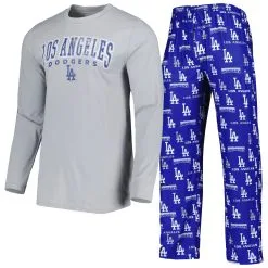 Men's Los Angeles Dodgers Concepts Sport Royal/Gray Breakthrough Long Sleeve Top & Pants Sleep Set