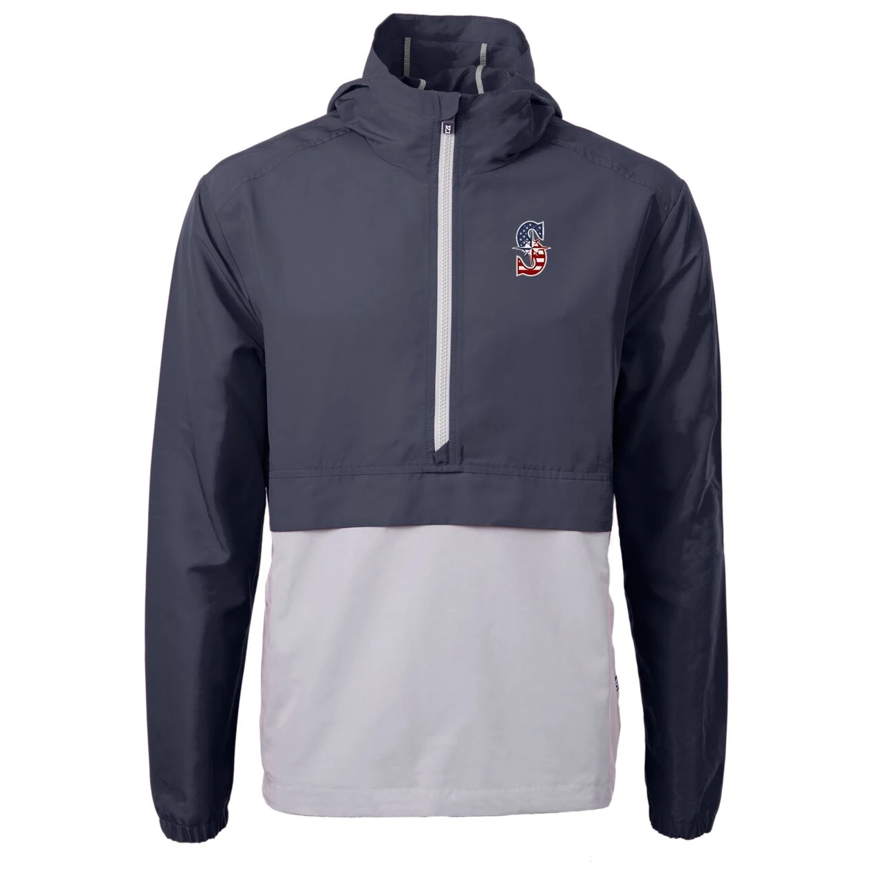 Men's Seattle Mariners Cutter & Buck Navy/Gray Americana Logo Charter Eco Knit Recycled Anorak Half-Zip Jacket - Image 2