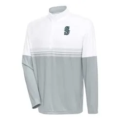 Men's Seattle Mariners Antigua White/Gray Bender Quarter-Zip Pullover Top