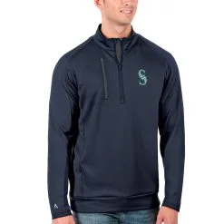Men's Seattle Mariners Antigua Navy Generation Quarter-Zip Pullover Jacket