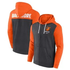 Men's Baltimore Orioles Fanatics Branded Heathered Charcoal/Heathered Orange Blown Away Full-Zip Hoodie