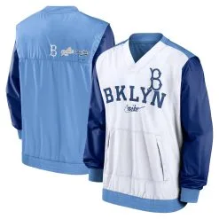Men's Los Angeles Dodgers Nike White/Light Blue Rewind Warmup V-Neck Pullover Jacket