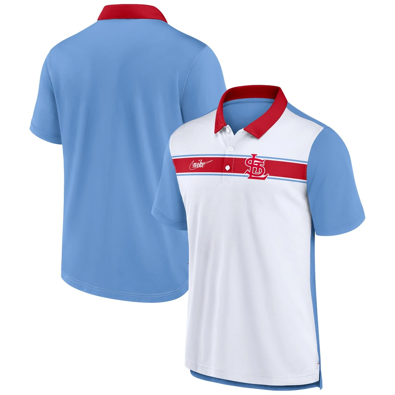 Men's St. Louis Cardinals Nike White/Light Blue Rewind Stripe Polo