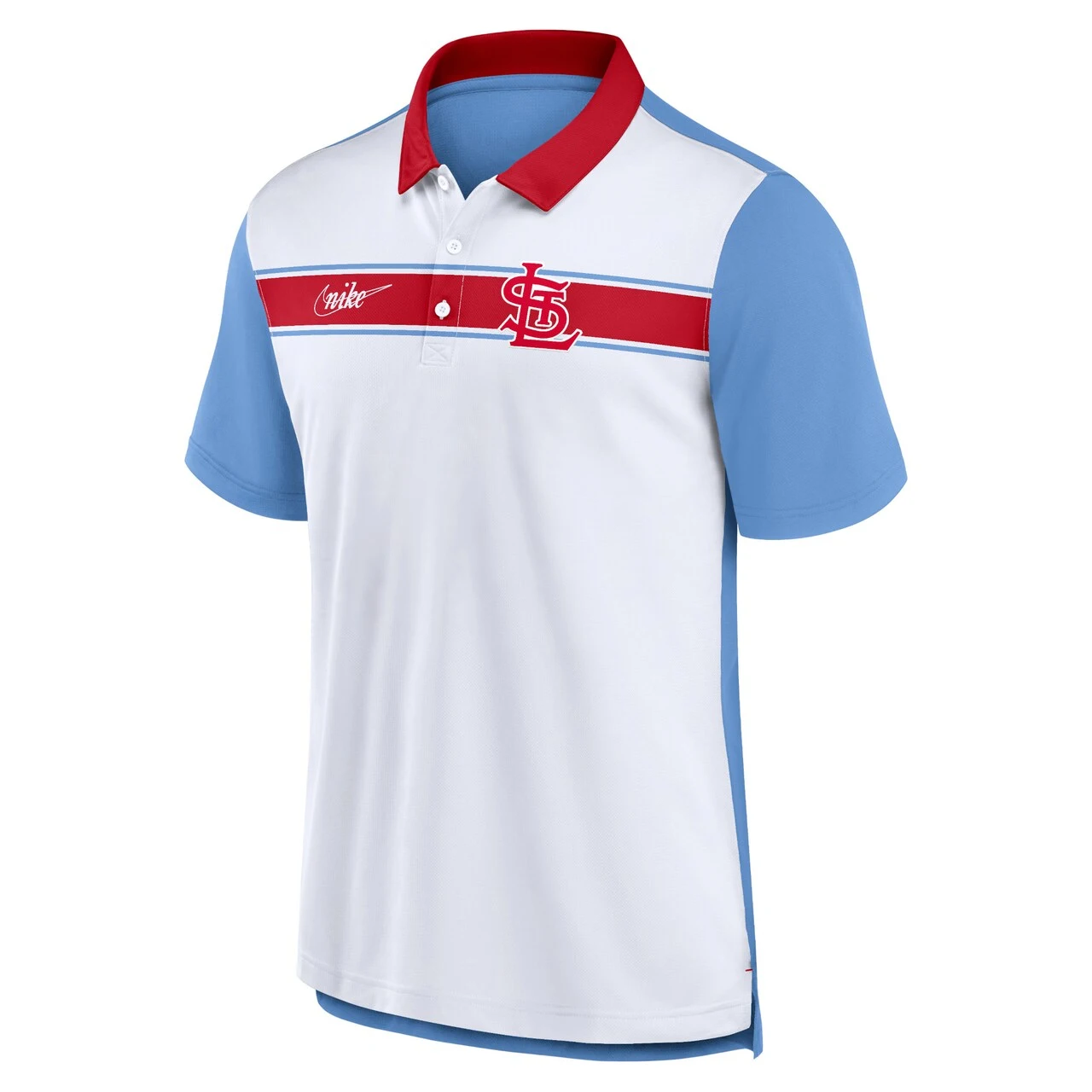 Men's St. Louis Cardinals Nike White/Light Blue Rewind Stripe Polo - Image 2