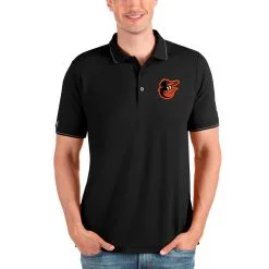 Men's Baltimore Orioles Antigua Black Affluent Polo