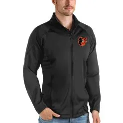 Men's Baltimore Orioles Antigua Black Links Full-Zip Golf Jacket
