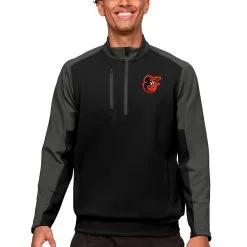 Men's Baltimore Orioles Antigua Black Team Quarter-Zip Pullover Top