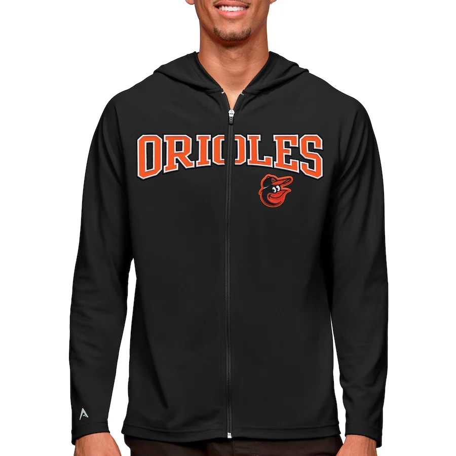 Men's Baltimore Orioles Antigua Black Wordmark Legacy Full-Zip Hoodie