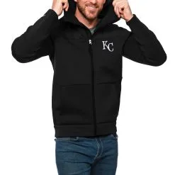 Men's Kansas City Royals Antigua Black Protect Full-Zip Hoodie