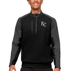 Men's Kansas City Royals Antigua Black Team Quarter-Zip Pullover Top