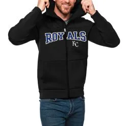 Men's Kansas City Royals Antigua Black Wordmark Protect Full-Zip Hoodie