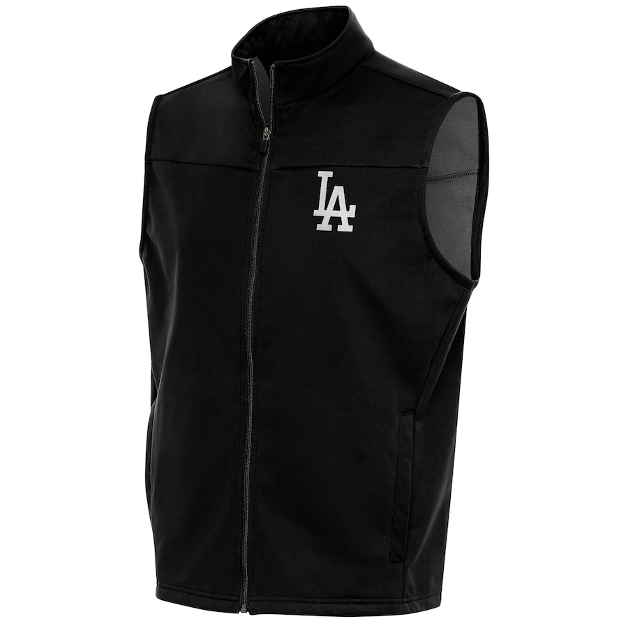 Men's Los Angeles Dodgers Antigua Black Metallic Links Full-Zip Golf Vest