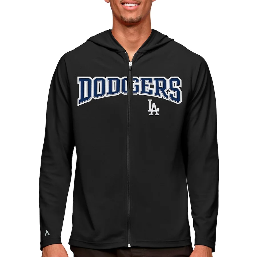 Men's Los Angeles Dodgers Antigua Black Wordmark Legacy Full-Zip Hoodie