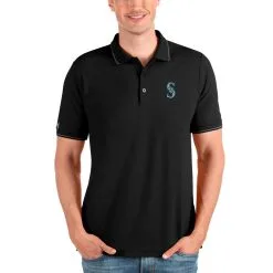 Men's Seattle Mariners Antigua Black Affluent Polo