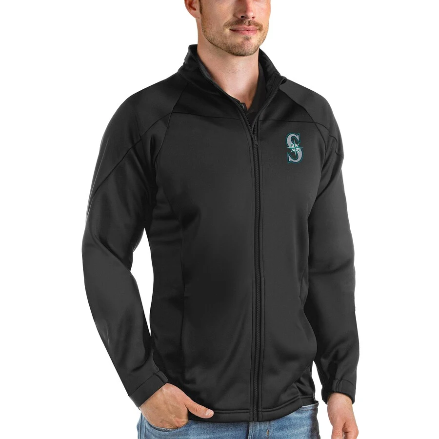 Men's Seattle Mariners Antigua Black Links Full-Zip Golf Jacket