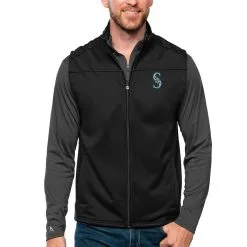Men's Seattle Mariners Antigua Black Links Full-Zip Golf Vest