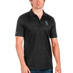 Men's Seattle Mariners Antigua Black Spark Polo