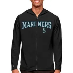 Men's Seattle Mariners Antigua Black Wordmark Legacy Full-Zip Hoodie