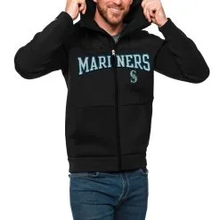 Men's Seattle Mariners Antigua Black Wordmark Protect Full-Zip Hoodie