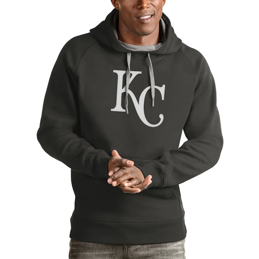 Men's Kansas City Royals Antigua Charcoal Victory Pullover Team Logo Hoodie